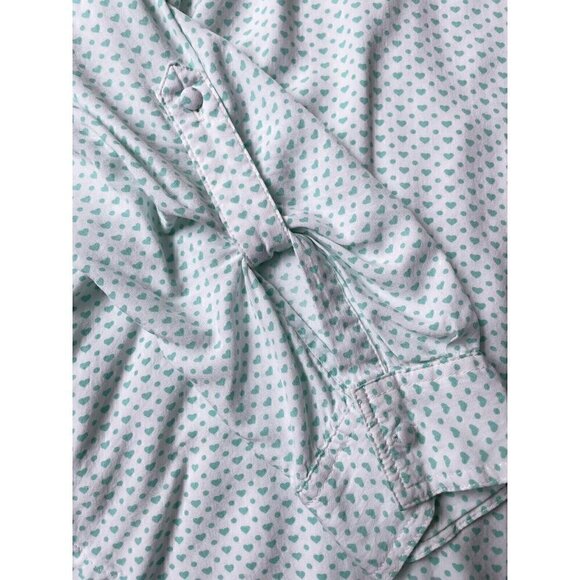 Hearts Pattern Valentine’s Green White LOVE Button Up High Low Hem Top Women’s L - Picture 7 of 12
